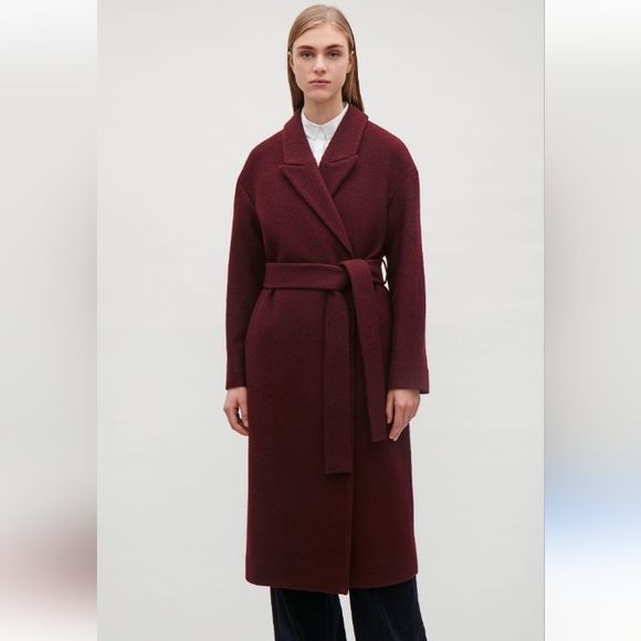 COS Jackets & Blazers - COS Burgundy Wool Wrap Belted Long Coat